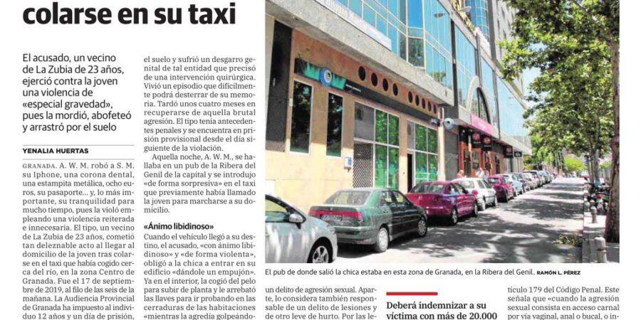 Doce años de prisión por violar a una chica en Granada tras colarse en su taxi